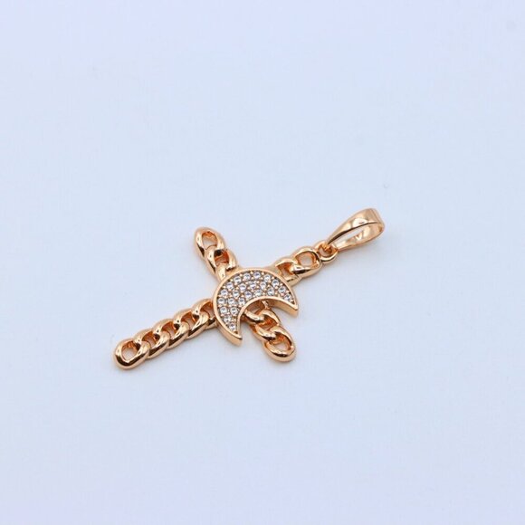 "Rose Gold Chain Cross Pendant with CZ Crescent Accent, XPPT1263 - Picture 11 of 13
